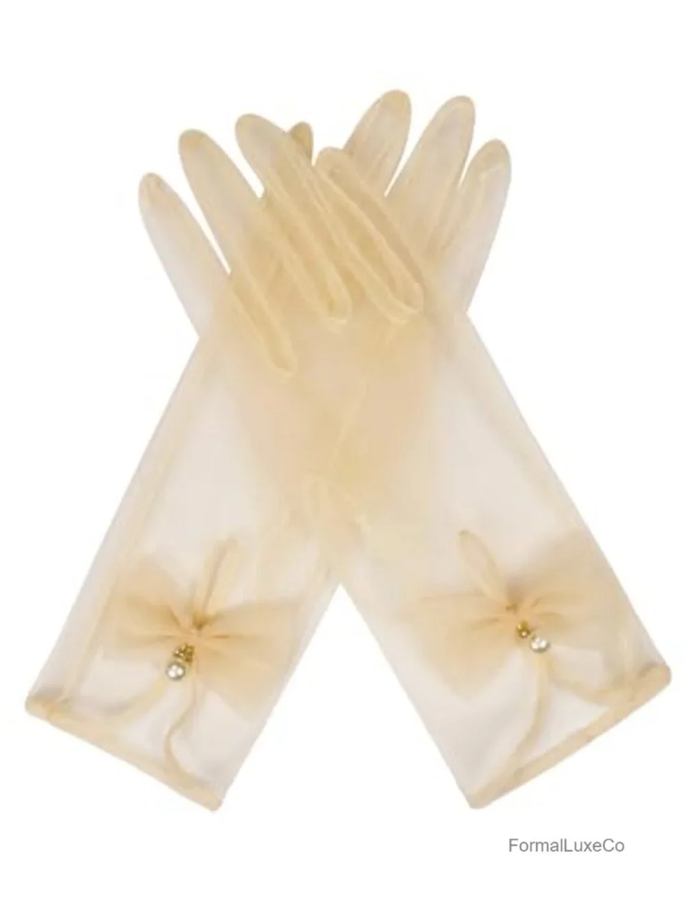 Women's Bow Tea Party Gloves Sheer Elegant Mesh Short Gloves Wedding Bridesmaid